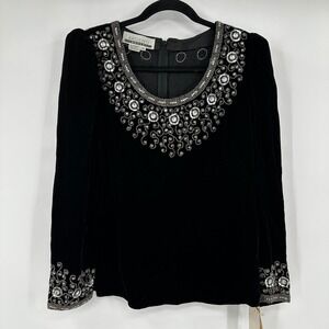 Argenti Notte Vintage Black Velvet Beaded Sequin Evening Blouse Top NWT Small